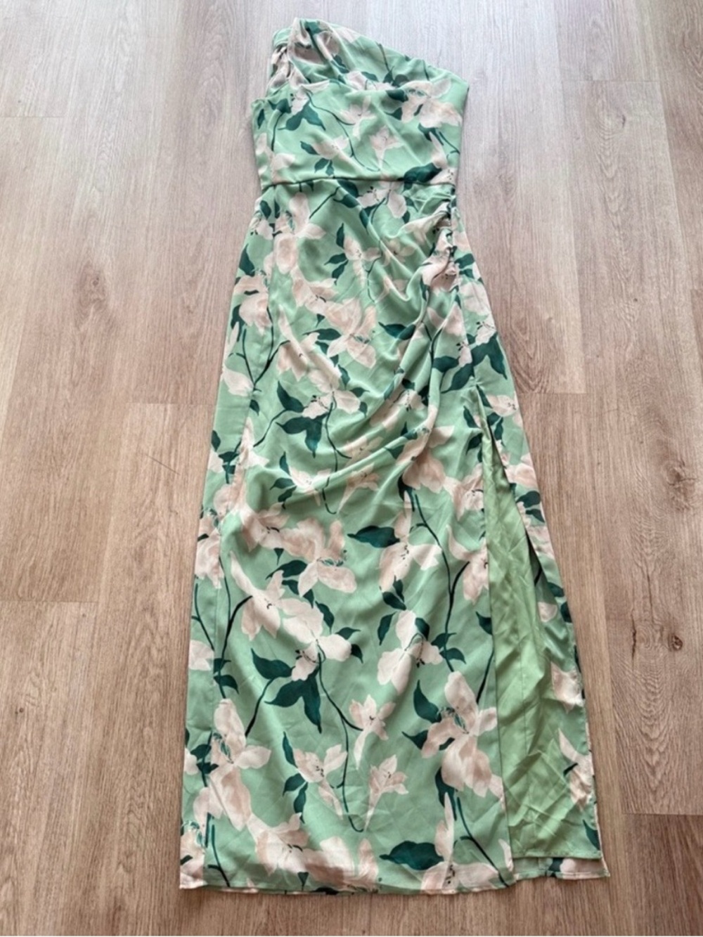 hutch siona green flower print one shoulder chiffon side slit maxi dress small